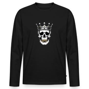 Skull mit Krone Skullkönig - Männer Premium Bio Langarmshirt - Schwarz - Vorne - Nico (187cm)