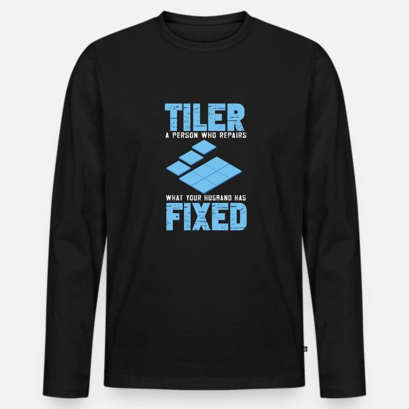 Lustiger Fliesenleger Spruch Handwerker - Männer Premium Bio Langarmshirt - Schwarz