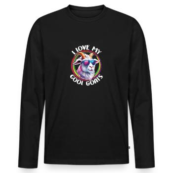 Ziegenbock mit Sonnenbrille liebe coole Ziegen - Männer Premium Bio Langarmshirt - Schwarz - Vorne - Nico (187cm)
