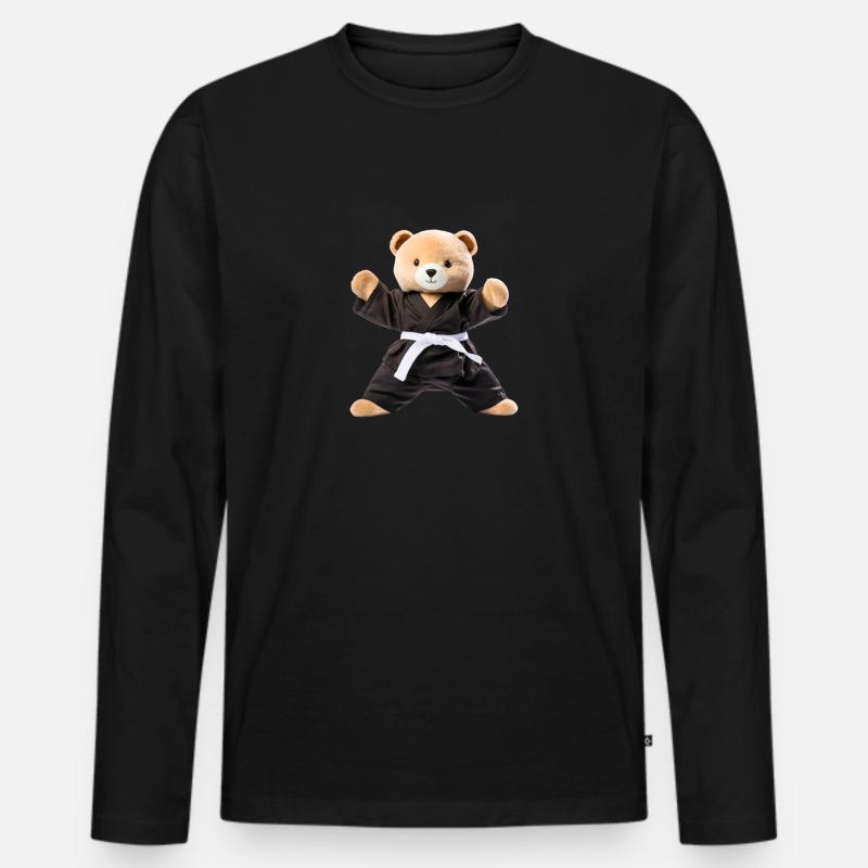 Karate-Bär - Männer Premium Bio Langarmshirt - Schwarz