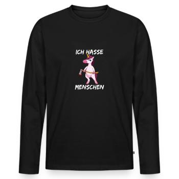 Ich Hasse Menschen Einhorn Unicorn - Männer Premium Bio Langarmshirt - Schwarz - Vorne - Nico (187cm)