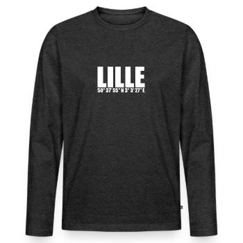 Lille Koordinaten - Männer Premium Bio Langarmshirt - Anthrazit meliert - Vorne - Nico (187cm)