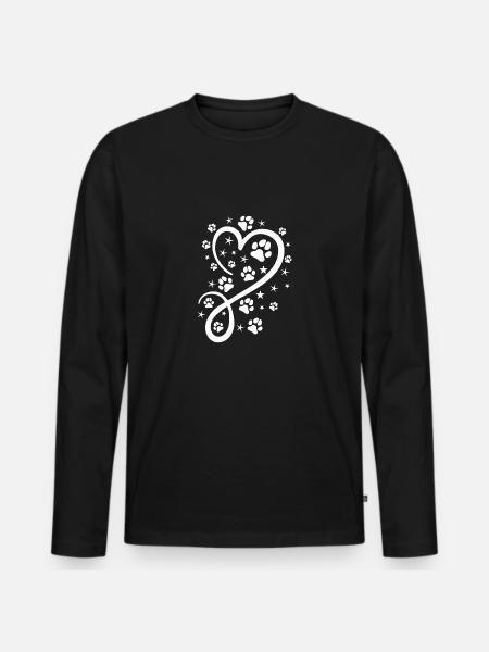 Herz mit Pfötchen und Sternen - Männer Premium Bio Langarmshirt - Schwarz