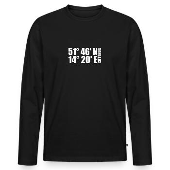 Cottbus coordinates - Men's Premium Organic Long Sleeve Shirt - black - Front - Nico (187cm)