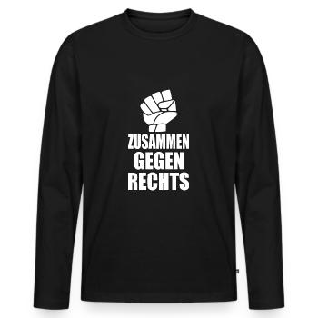 Zusammen gegen rechts - Männer Premium Bio Langarmshirt - Schwarz - Vorne - Nico (187cm)