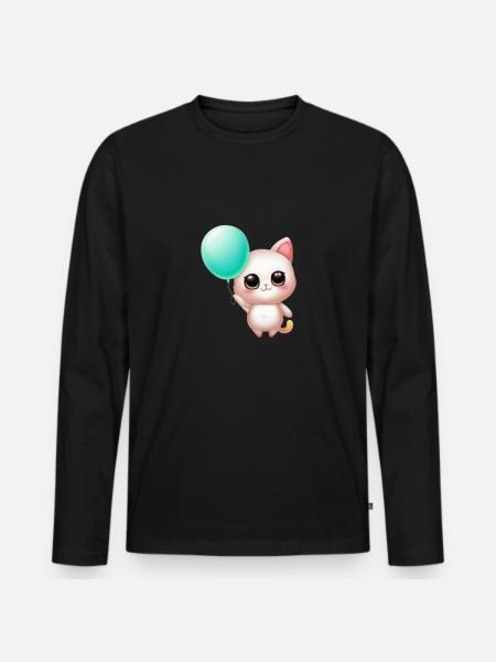 Chat avec ballon - T-shirt manches longues Premium bio Homme - noir