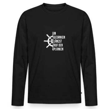 In Gedanken längst auf den Planken - wir legen ab - Männer Premium Bio Langarmshirt - Schwarz - Vorne - Nico (187cm)