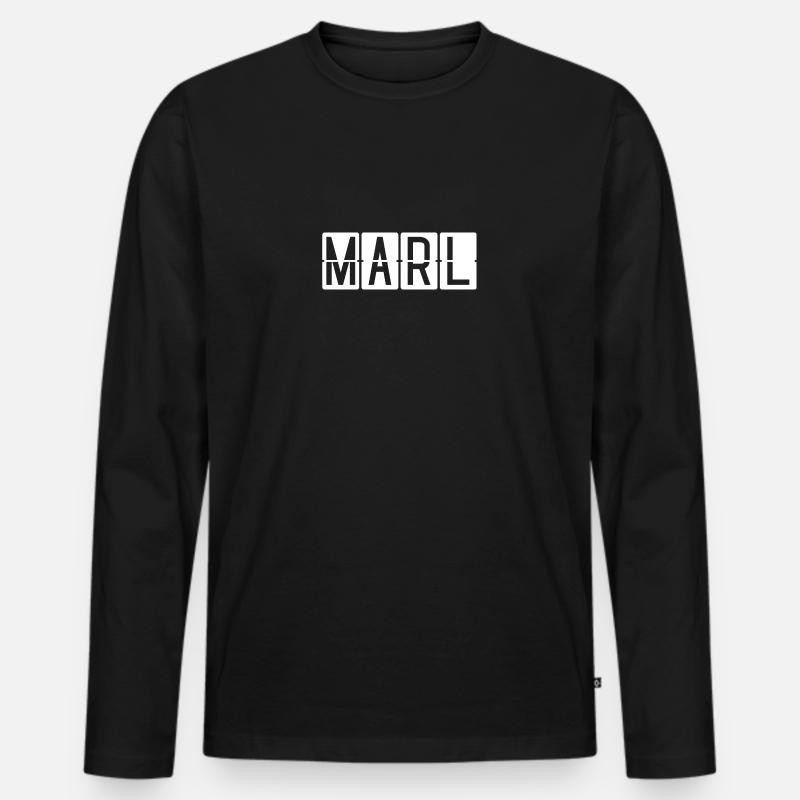 Marl Flughafentafel - Männer Premium Bio Langarmshirt - Schwarz