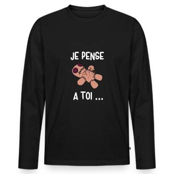 je pense à toi - T-shirt manches longues Premium bio Homme - noir - Devant - Nico (187cm)