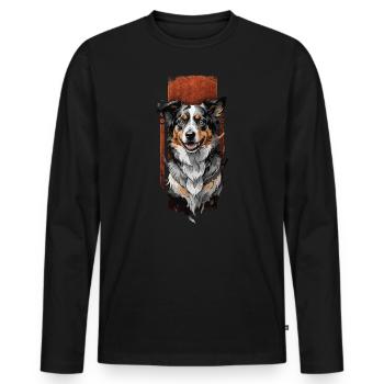 Grenzenlose Energie: Porträt eines Border Collies - Männer Premium Bio Langarmshirt - Schwarz - Vorne - Nico (187cm)