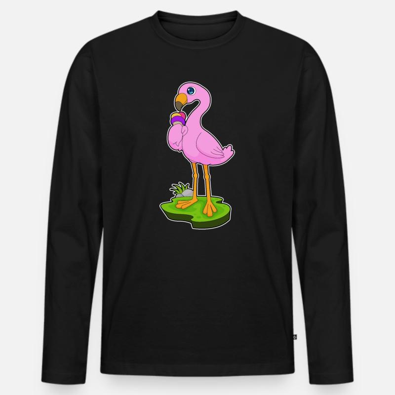 Flamingo Waffeleis - Männer Premium Bio Langarmshirt - Schwarz