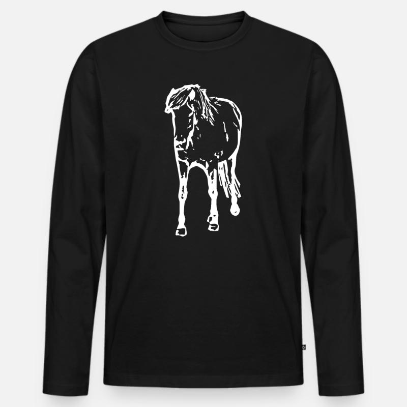 Pferde T-shirt Geschenk Reiter  - Männer Premium Bio Langarmshirt - Schwarz