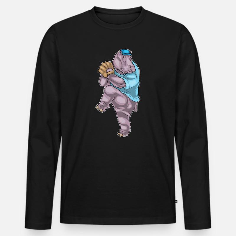 Nilpferd Baseball Baseballhandschuh - Männer Premium Bio Langarmshirt - Schwarz