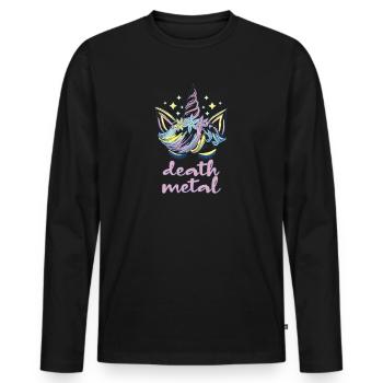 Lustig Death Metal Einhorn Metalhead - Männer Premium Bio Langarmshirt - Schwarz - Vorne - Nico (187cm)