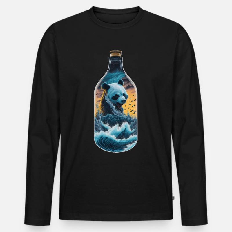 Panda - Männer Premium Bio Langarmshirt - Schwarz