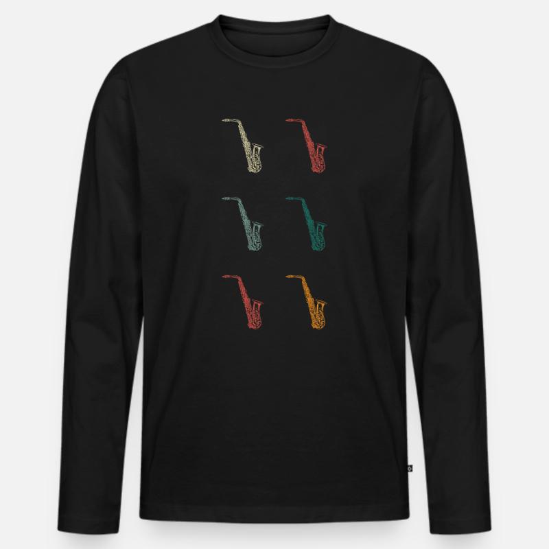 Retro Saxophon - Männer Premium Bio Langarmshirt - Schwarz