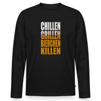 Chillen Grillen Bierchen Killen Party Shirt - Männer Premium Bio Langarmshirt - Schwarz - Vorne - Nico (187cm)