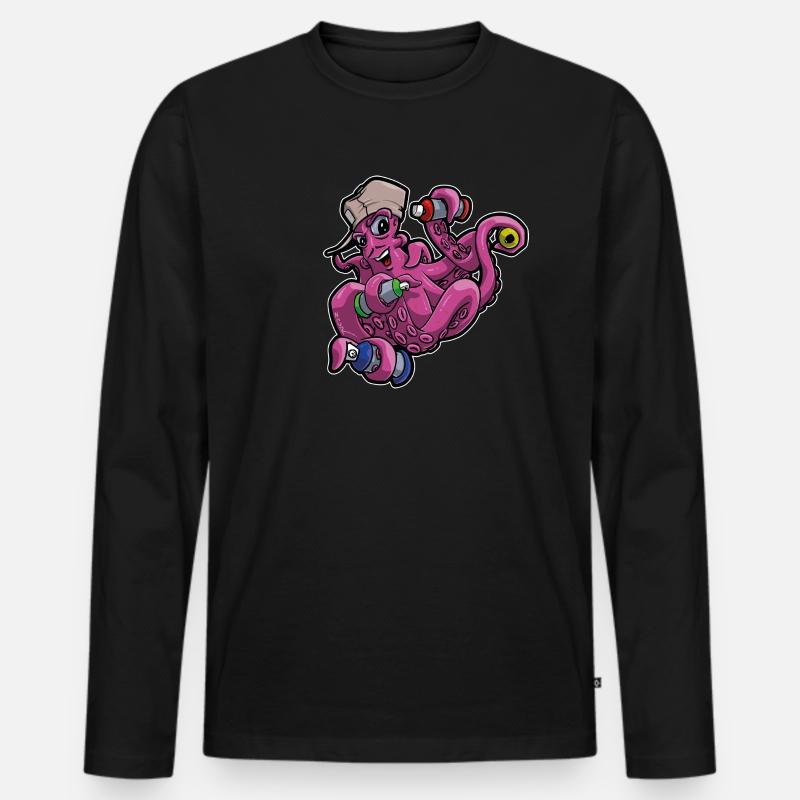 🐙 Graffiti Krake. Cooles Motiv, Character Style - Männer Premium Bio Langarmshirt - Schwarz