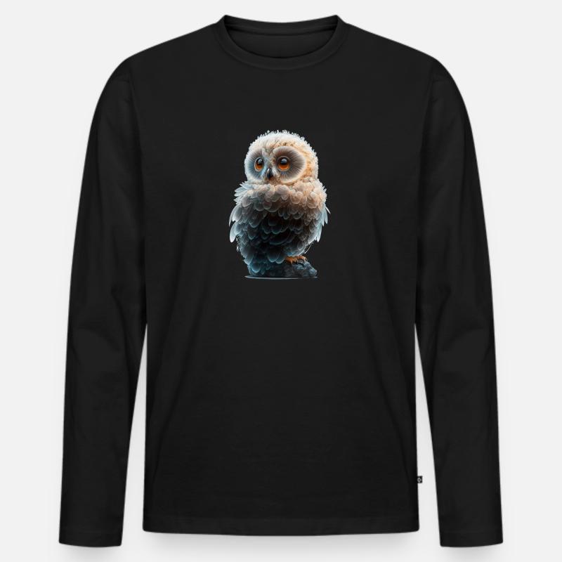 3D Eule - Männer Premium Bio Langarmshirt - Schwarz