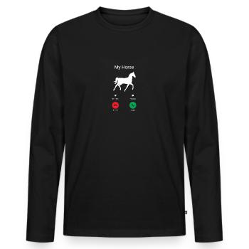 Mein Pferd ruft an - Männer Premium Bio Langarmshirt - Schwarz - Vorne - Nico (187cm)