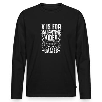 V steht für Video Spiele - Gamer Spruch lustig - Männer Premium Bio Langarmshirt - Schwarz - Vorne - Nico (187cm)