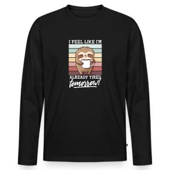 Spuch Faultier mit Tasse Müde Lustig Morgenmuffel - Männer Premium Bio Langarmshirt - Schwarz - Vorne - Nico (187cm)