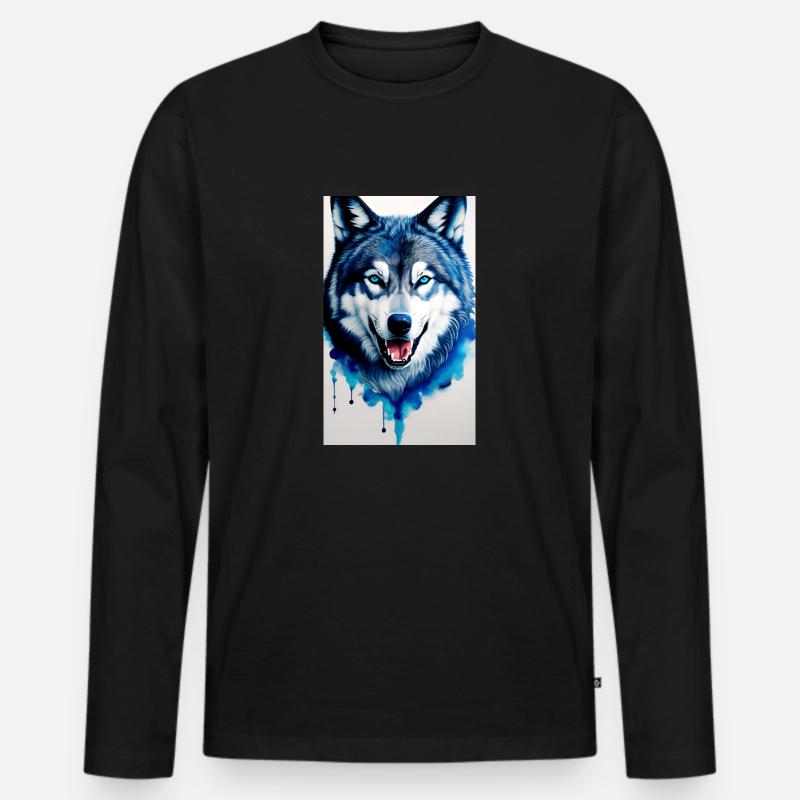 blauer Wolf - Männer Premium Bio Langarmshirt - Schwarz