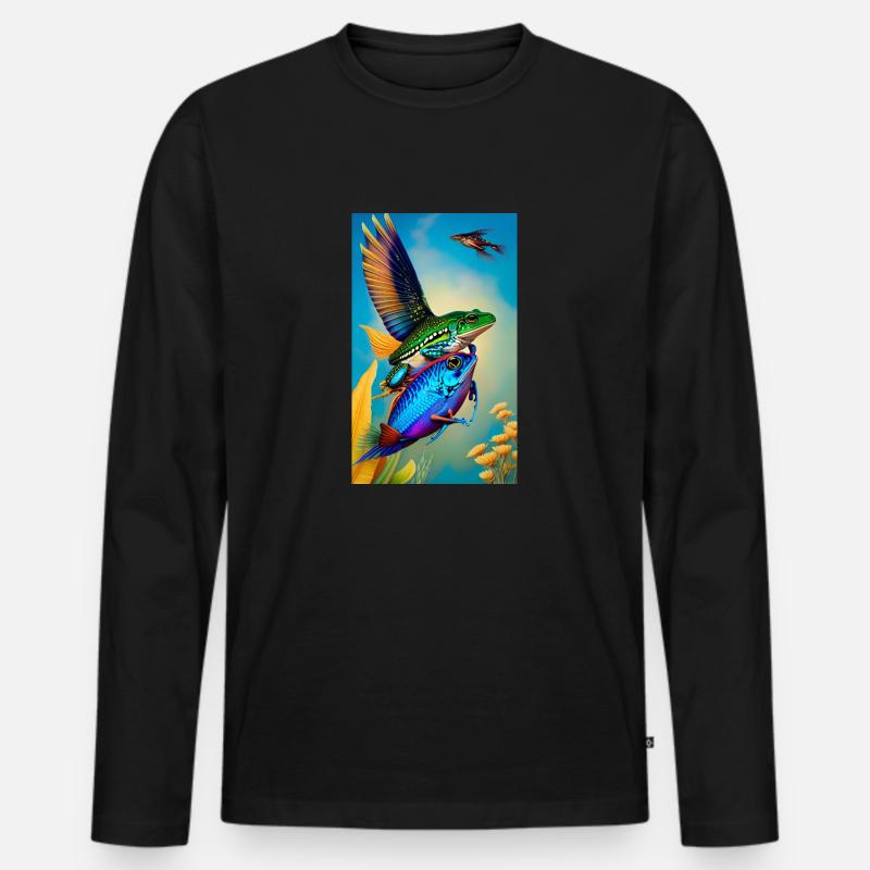 Flying Fish - Männer Premium Bio Langarmshirt - Schwarz
