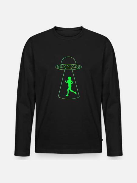 Ufo und Joggerin - Männer Premium Bio Langarmshirt - Schwarz
