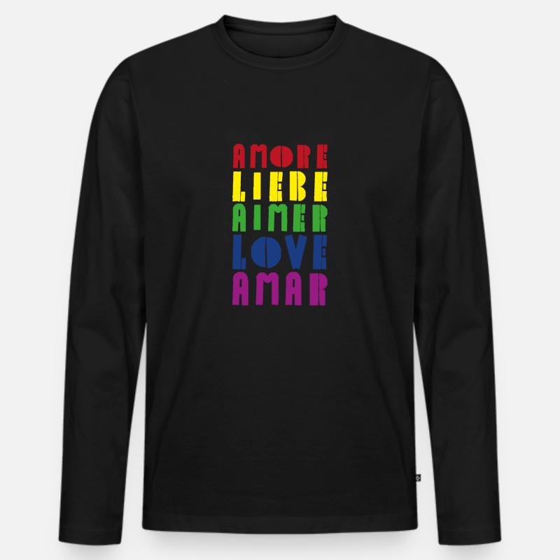 Liebe Regenbogen diverse Sprachen - Männer Premium Bio Langarmshirt - Schwarz