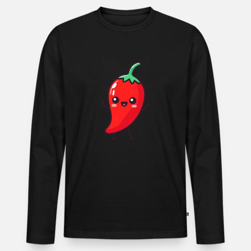 Glücklicher Peperoni - Männer Premium Bio Langarmshirt - Schwarz