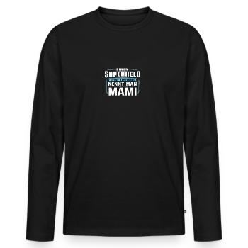 MAMI Superheld - Männer Premium Bio Langarmshirt - Schwarz - Vorne - Nico (187cm)