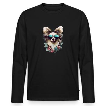 Papillon Cool - Papillon Hund - Männer Premium Bio Langarmshirt - Schwarz - Vorne - Nico (187cm)