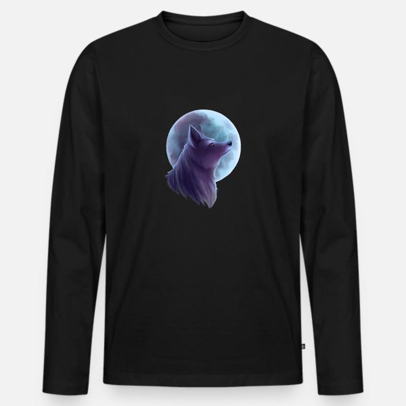 Wolf vor Silber Mond - Männer Premium Bio Langarmshirt - Schwarz