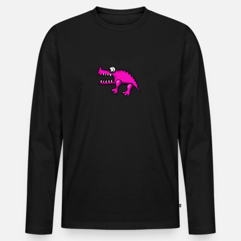 Krokodil Pink - Männer Premium Bio Langarmshirt - Schwarz