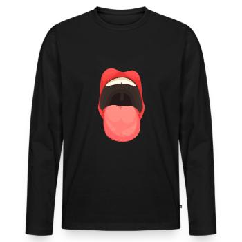 La bouche bâille avec la langue - T-shirt manches longues Premium bio Homme - noir - Devant - Nico (187cm)