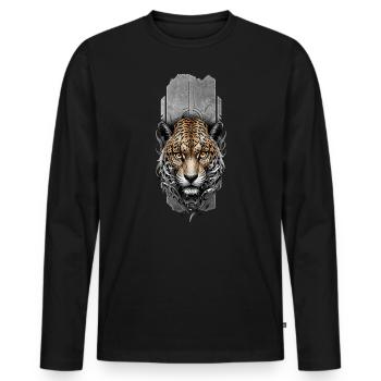 Fierce Majesty: Intense Jaguar Head - Men's Premium Organic Long Sleeve Shirt - black - Front - Nico (187cm)
