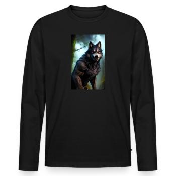 Werwolf | Wolf | Fabelwesen | Monster | Mystisch - Männer Premium Bio Langarmshirt - Schwarz - Vorne - Nico (187cm)