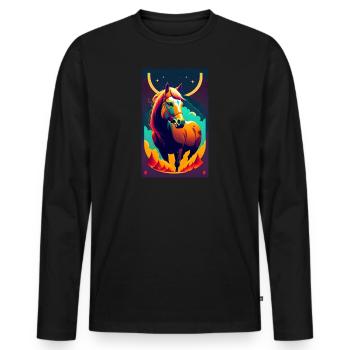 Pferd | reiten | Tier | Reittier | Bunt - Männer Premium Bio Langarmshirt - Schwarz - Vorne - Nico (187cm)