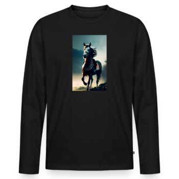Pferd | reiten | Tier | Reittier | Bunt - Männer Premium Bio Langarmshirt - Schwarz - Vorne - Nico (187cm)