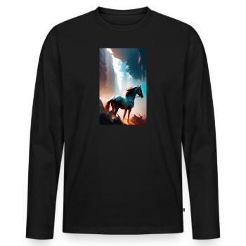 Pferd | reiten | Tier | Reittier | Bunt - Männer Premium Bio Langarmshirt - Schwarz - Vorne - Nico (187cm)