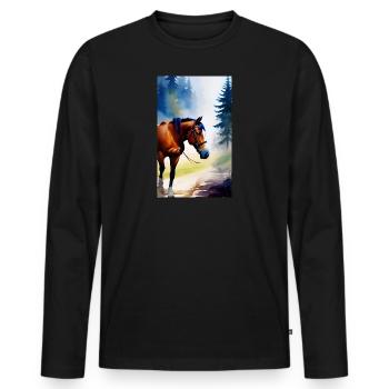Pferd | reiten | Tier | Reittier | Bunt - Männer Premium Bio Langarmshirt - Schwarz - Vorne - Nico (187cm)