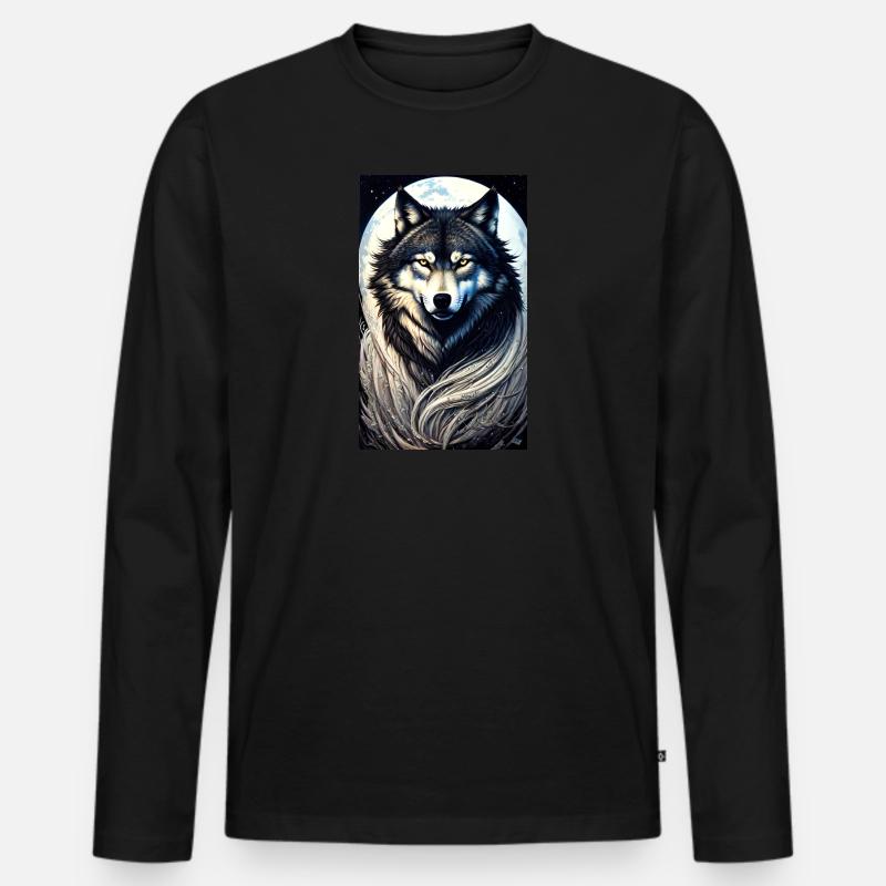 Wolf | Raubtier | Hund | Mystisch - Männer Premium Bio Langarmshirt - Schwarz
