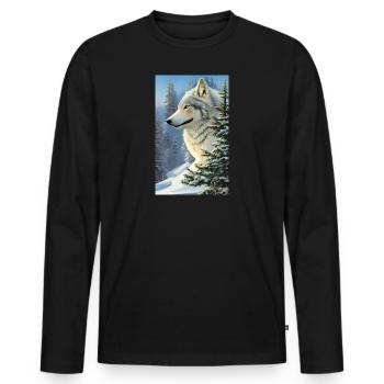 Wolf | Raubtier | Hund | Mystisch - Männer Premium Bio Langarmshirt - Schwarz - Vorne - Nico (187cm)
