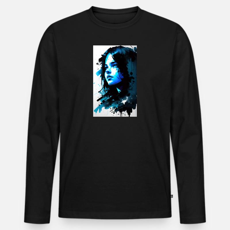 Frau | Gesicht | Mädchen | Anime - Männer Premium Bio Langarmshirt - Schwarz