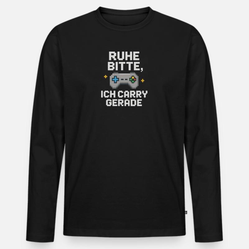 Ruhe Bitte Pixel Controller Grafik - Männer Premium Bio Langarmshirt - Schwarz