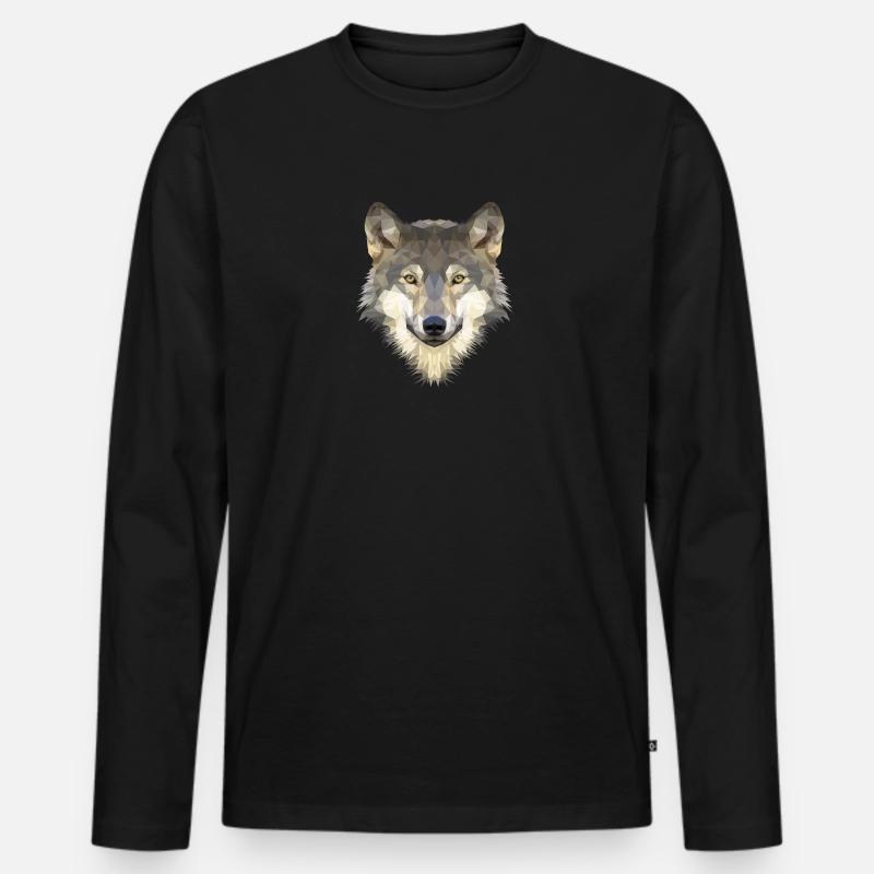 Wolf - Männer Premium Bio Langarmshirt - Schwarz
