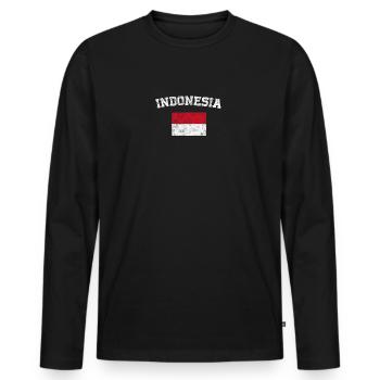 Indonesian Flag Shirt - Vintage Indonesia T-Shirt - Men's Premium Organic Long Sleeve Shirt - black - Front - Nico (187cm)