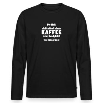 Die Welt sieht mit Kaffee besser viel besser aus! - Männer Premium Bio Langarmshirt - Schwarz - Vorne - Nico (187cm)