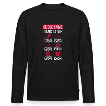 Lyon Lyonnais humour maillot drôle football - T-shirt manches longues Premium bio Homme - noir - Devant - Nico (187cm)